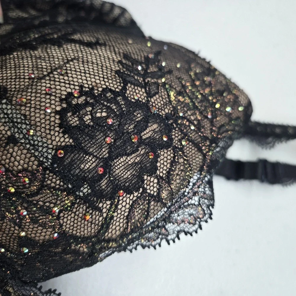 Victoria's‎ Secret Women Bra 34B Black Floral Balconette Underwired Lace